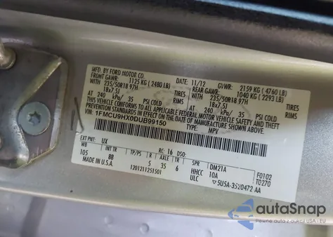 2013 Ford Escape Sel from USA, damaged, VIN 1FMCU9HX0DUB99150